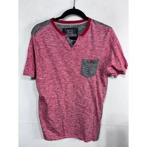Broken Threads Men's Red Gray Heathered Henley Pocket T Shirt Size Medium